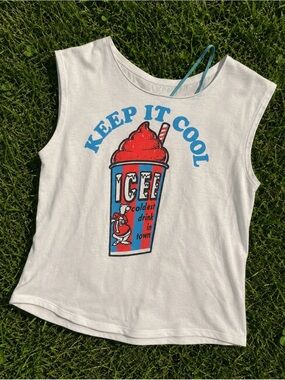 Icee Keep It Cool Cream Off Shoulder Tee with Teal Cropped Tank Bralette Size XL